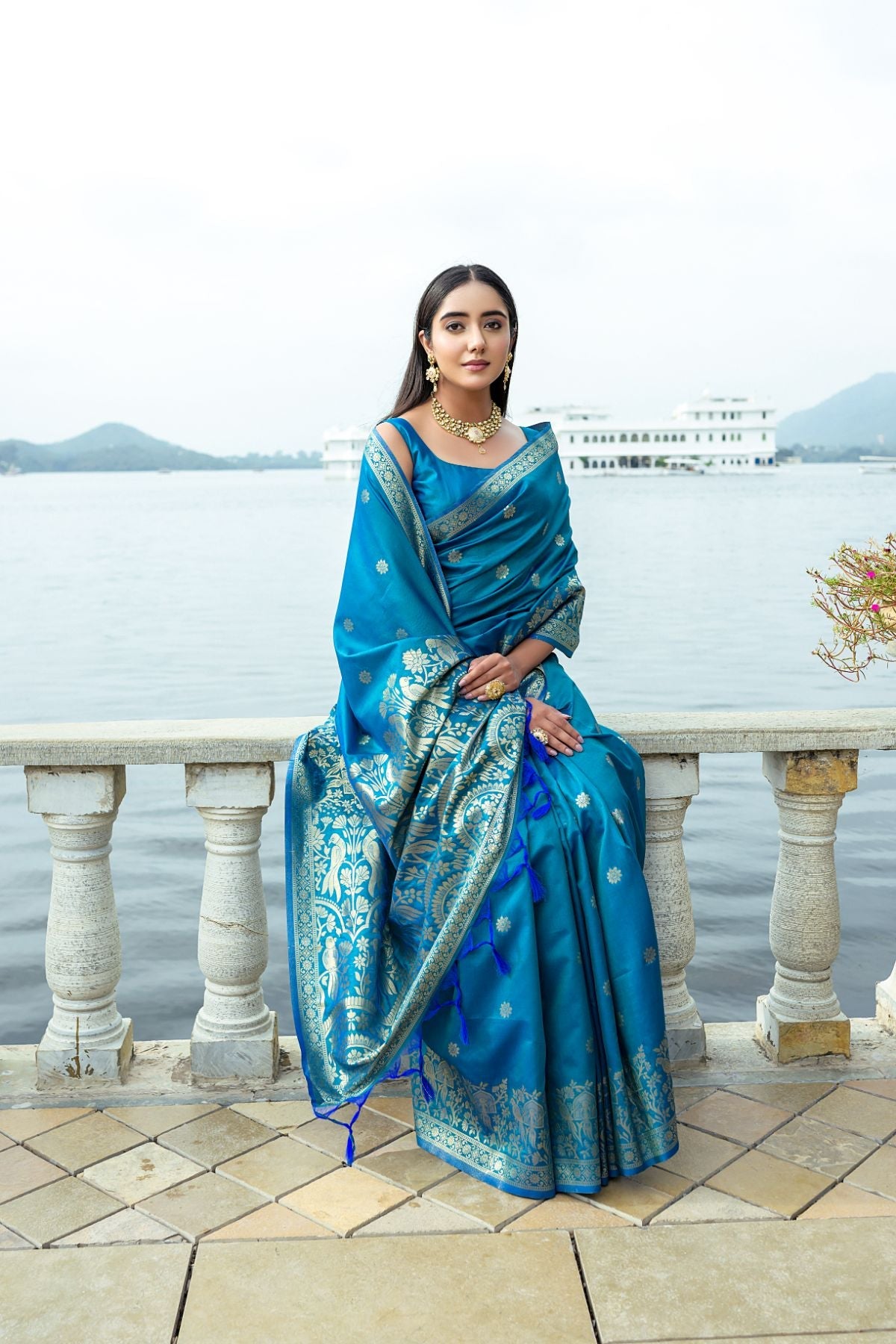 Buy MySilkLove Bahama Blue Banarasi Soft Silk Saree Online