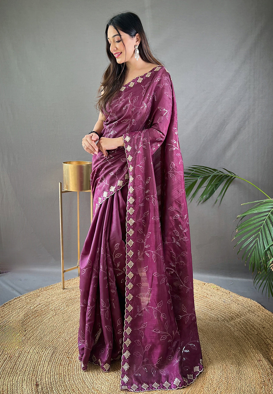 Buy MySilkLove Camelot Purple Embroidered Sequins Designer Saree Online