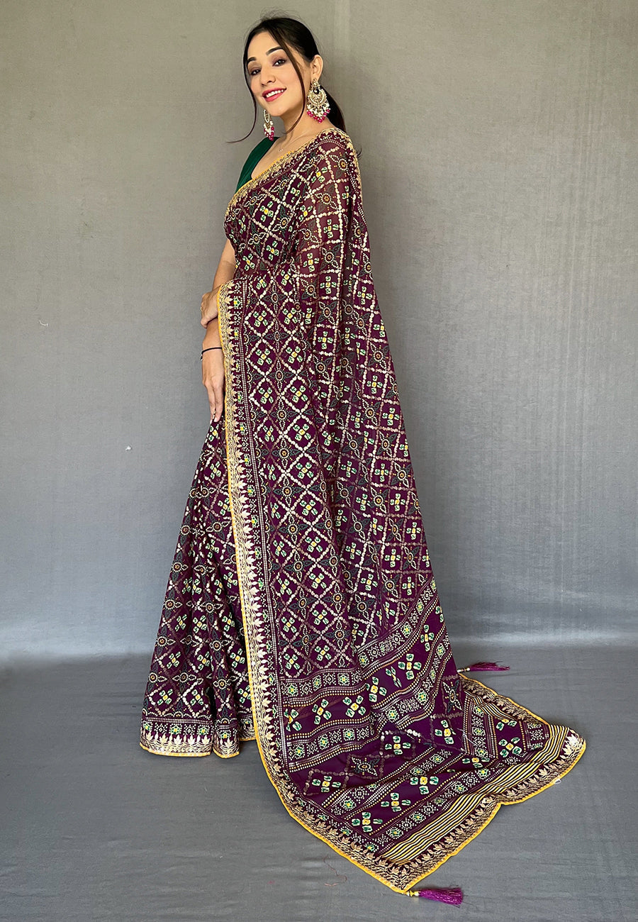 Buy MySilkLove Livid Purple Embroidered Georgette Bandhani Saree Online