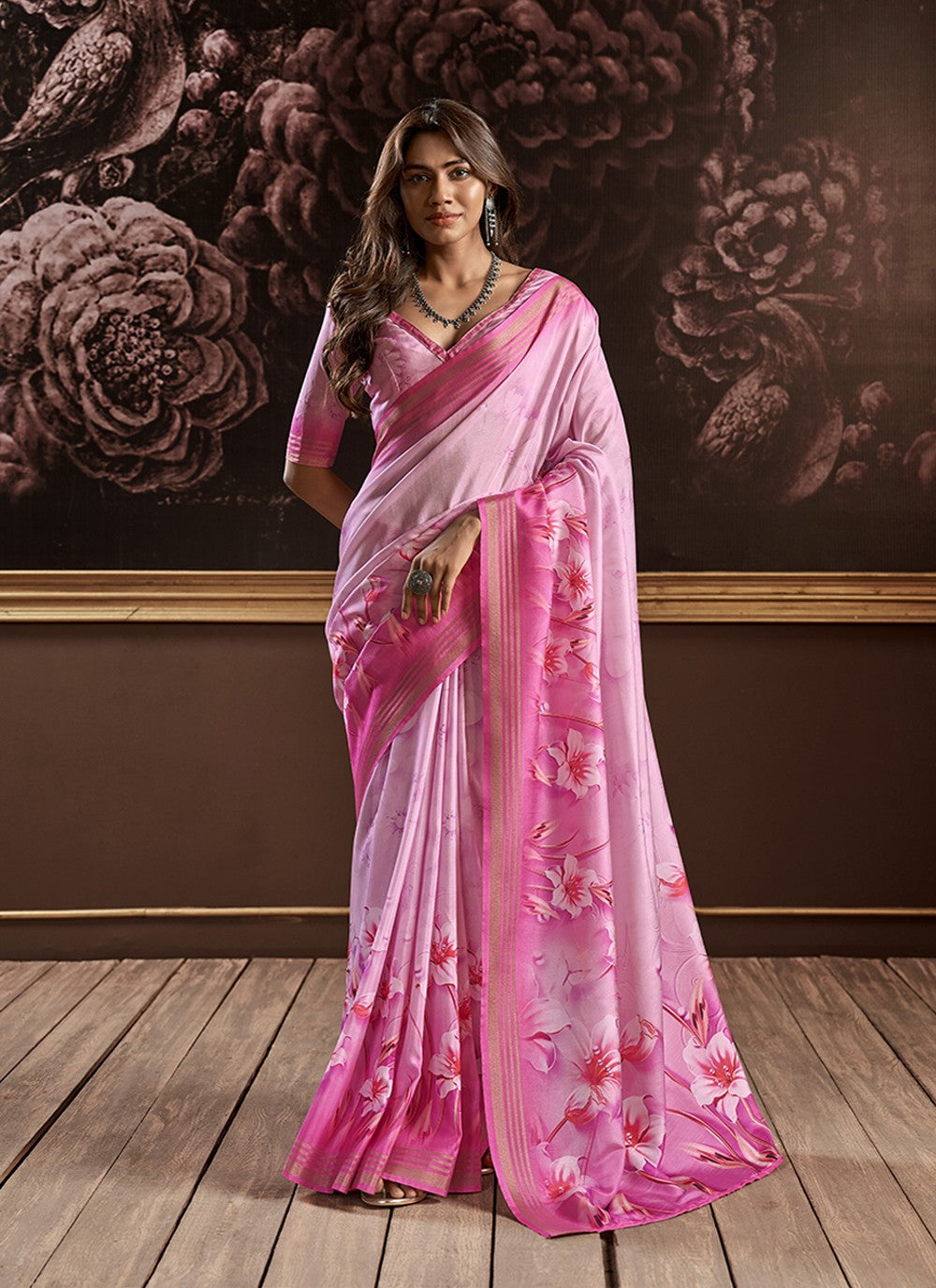 Buy MySilkLove Carissma Pink Handloom Silk Digital Printed Saree Online