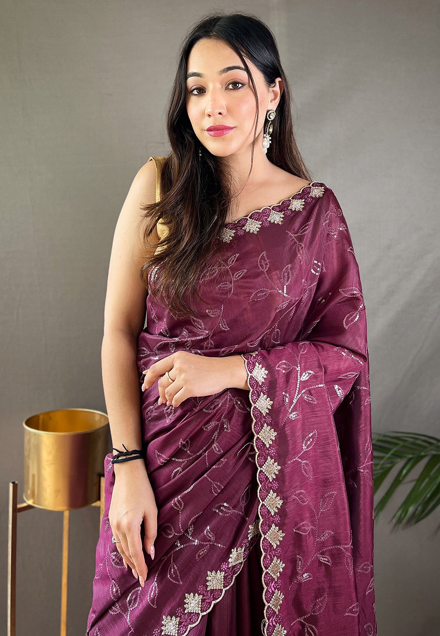 Buy MySilkLove Camelot Purple Embroidered Sequins Designer Saree Online