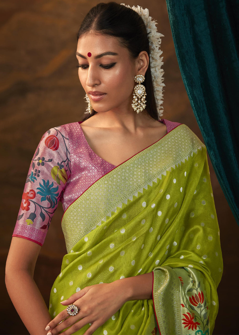 MySilkLove Alpine Green Woven Paithani Banarasi Soft Silk Saree