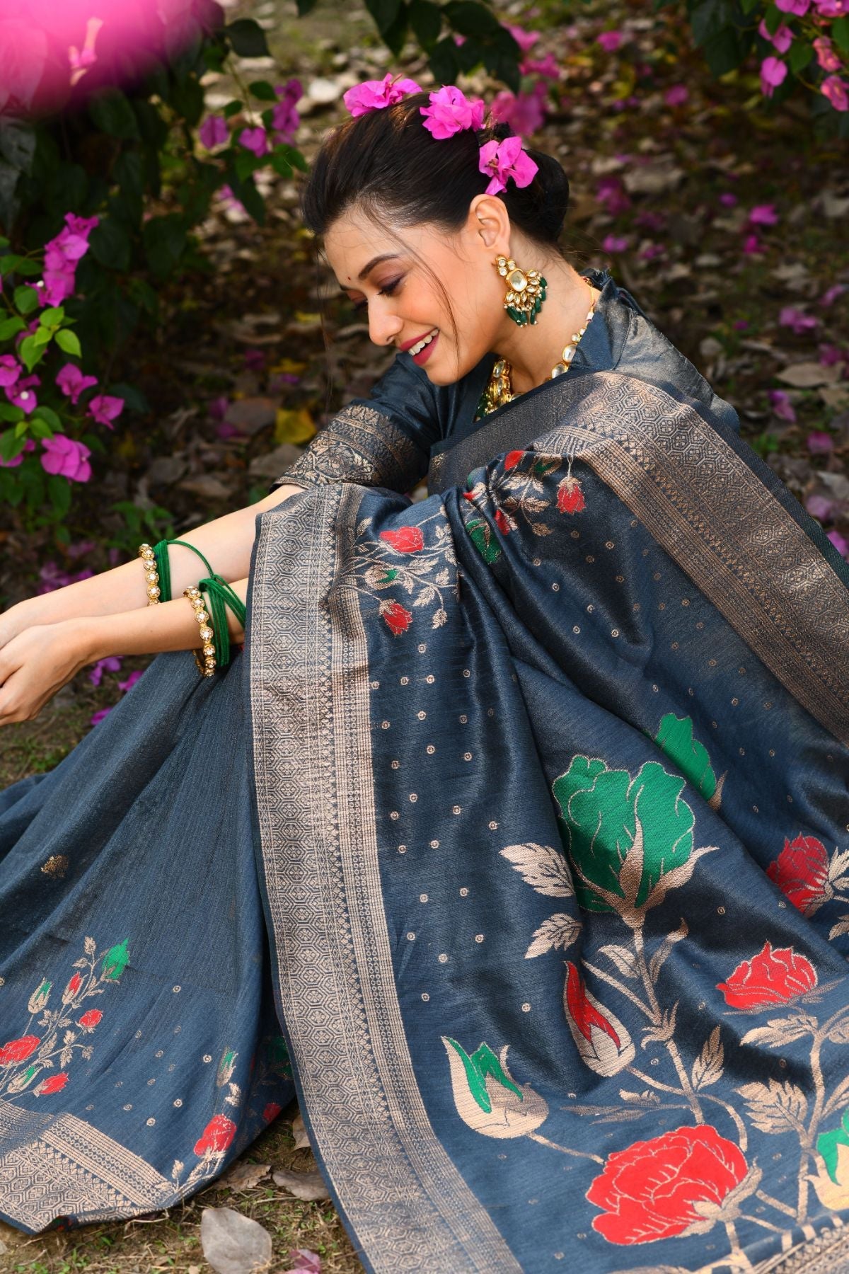 Buy MySilkLove Cadet Blue Banarasi Silk Saree Online