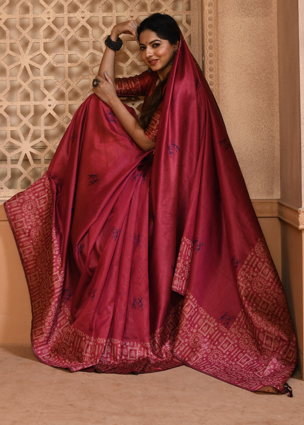 Buy MySilkLove Stiletto Red Woven Handloom Cotton Saree Online