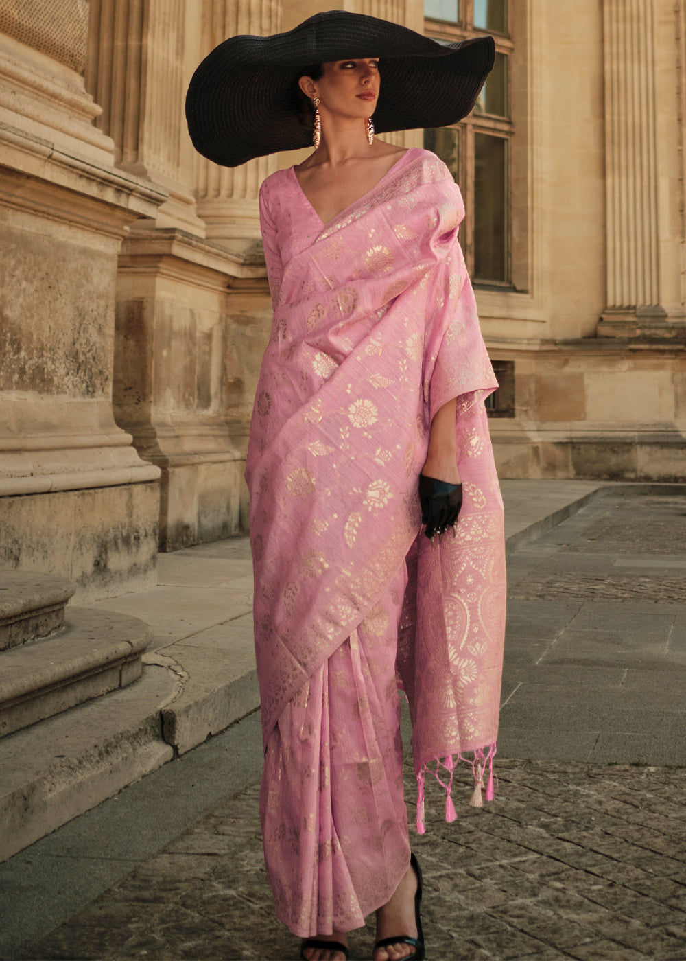 Buy MySilkLove Givry Pink Zari Woven Banarasi Saree Online