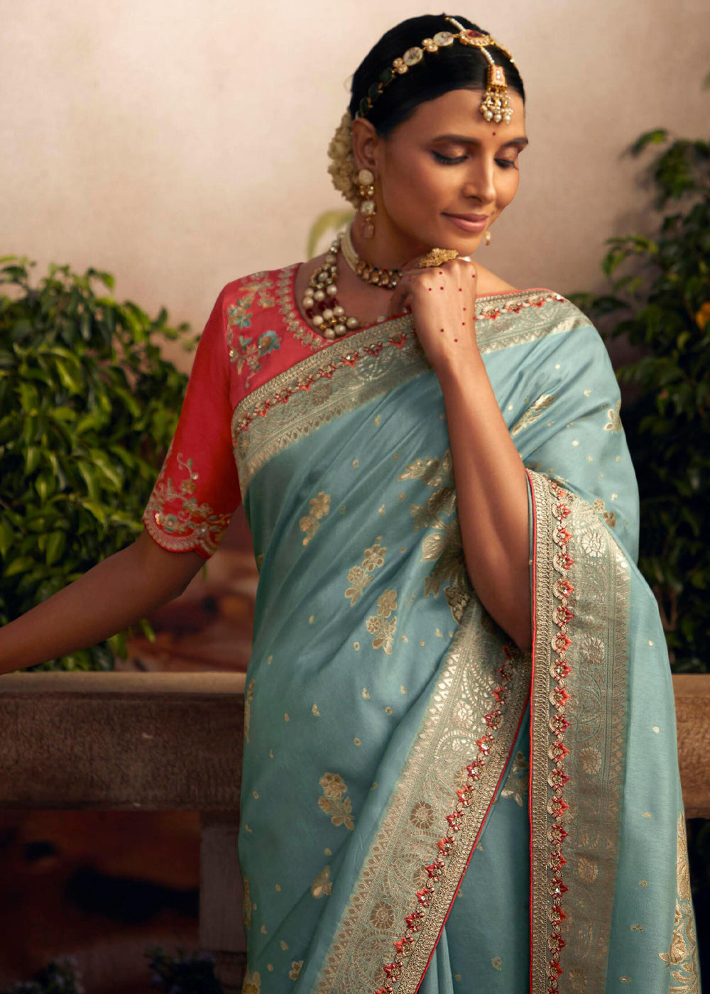 Buy MySilkLove Casper Blue Woven Banarasi Designer Silk Saree Online