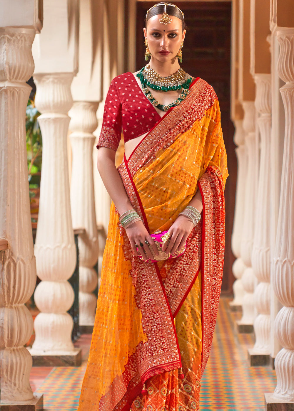 Buy MySilkLove Sunshade Yellow Lehariya Georgette Silk Saree Online