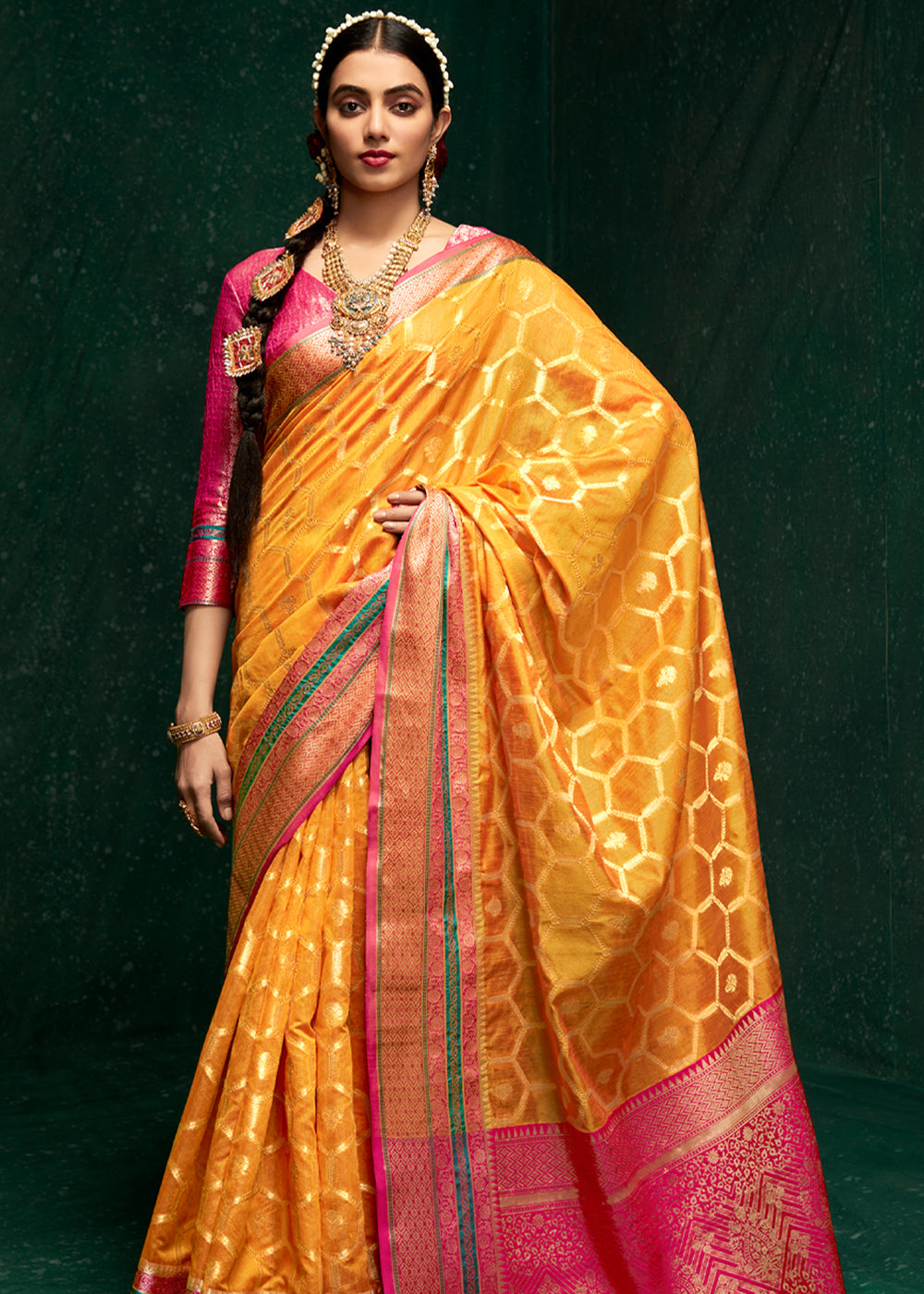 Buy MySilkLove Mustard Yellow Woven Banarasi Silk Saree Online