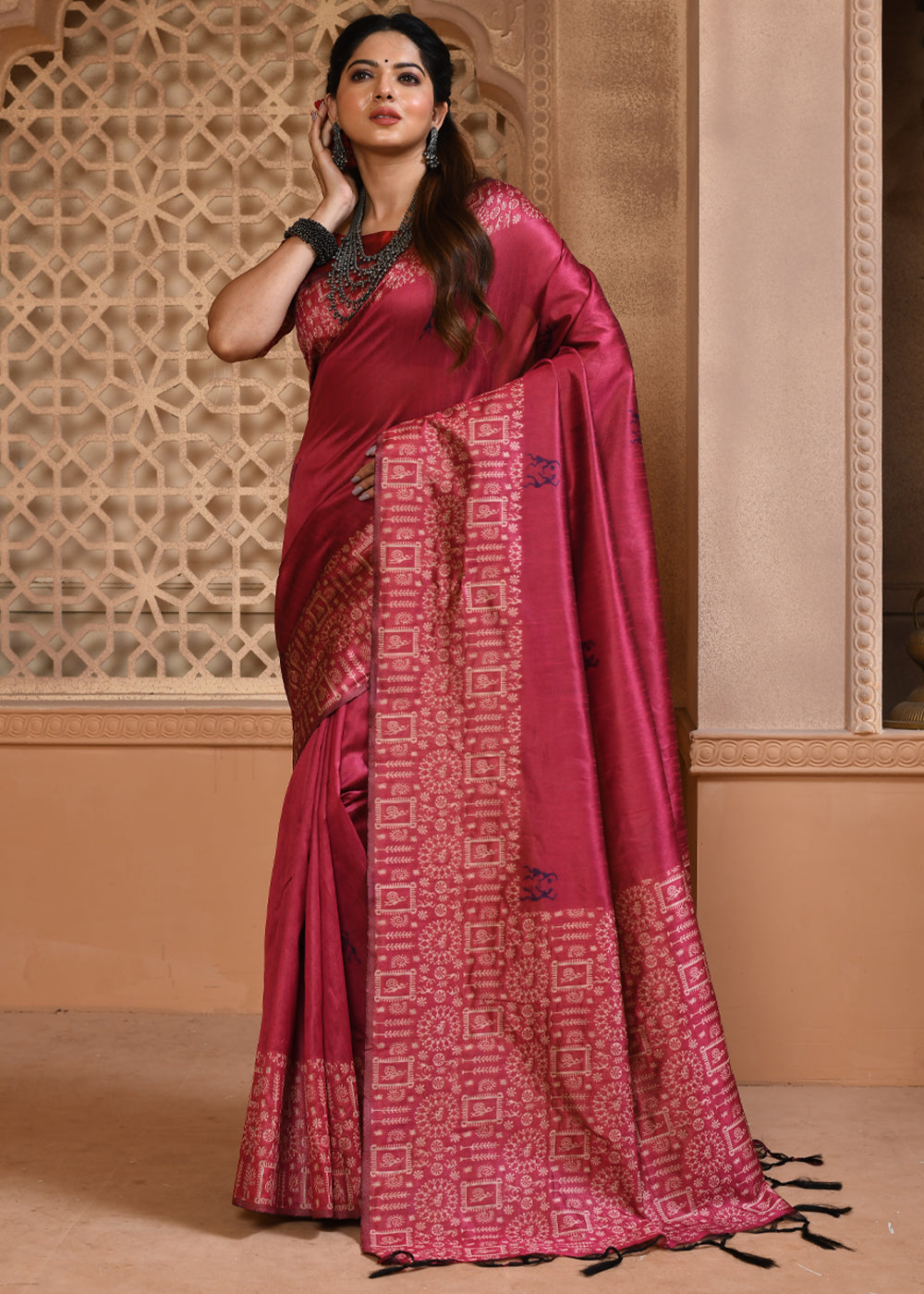 Buy MySilkLove Stiletto Red Woven Handloom Cotton Saree Online