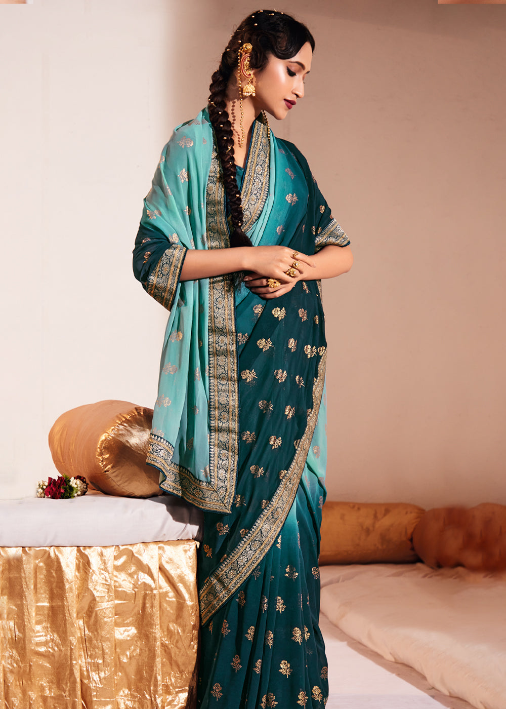 Buy MySilkLove Keppel Blue Woven Georgette Silk Saree Online