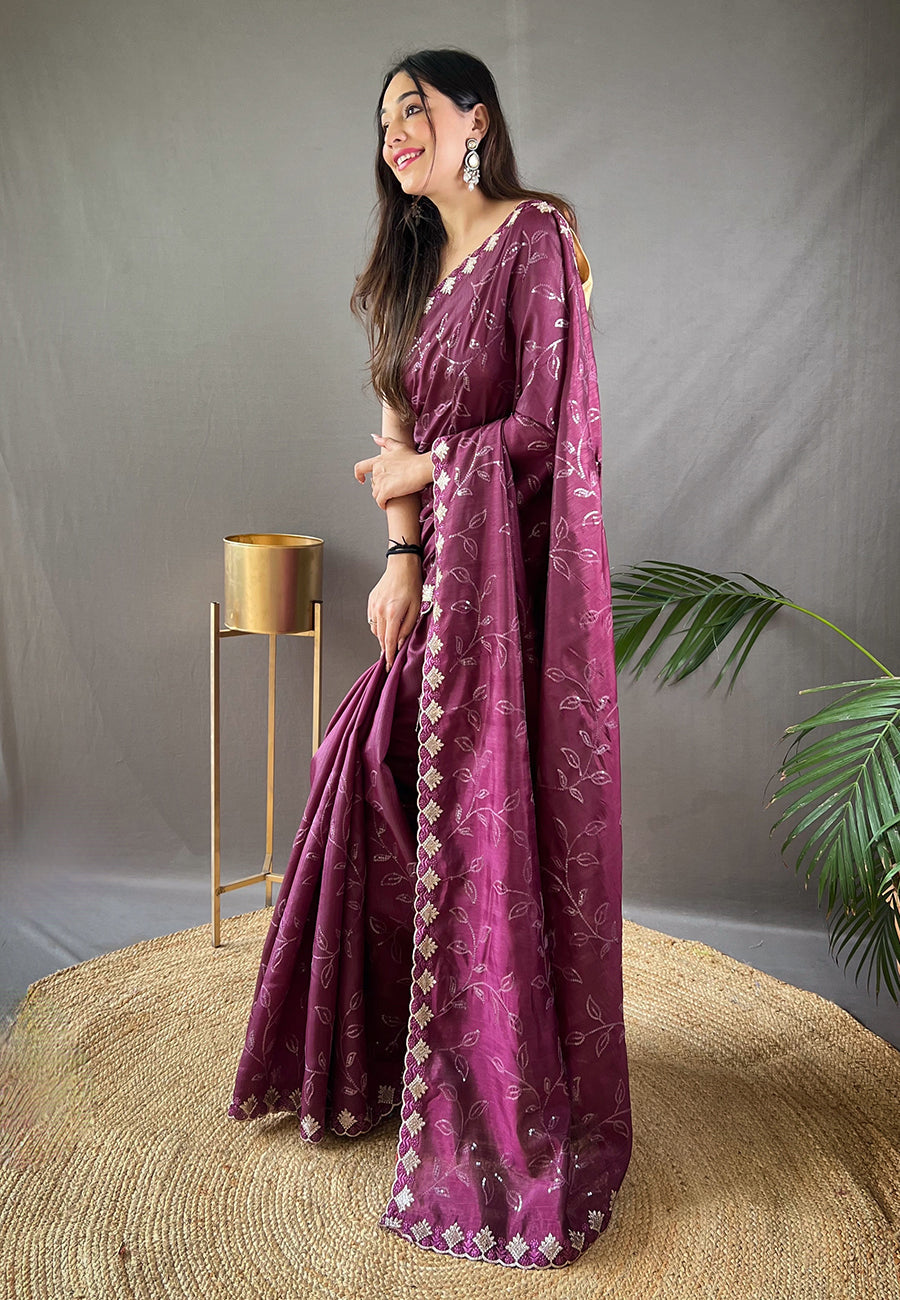 Buy MySilkLove Camelot Purple Embroidered Sequins Designer Saree Online