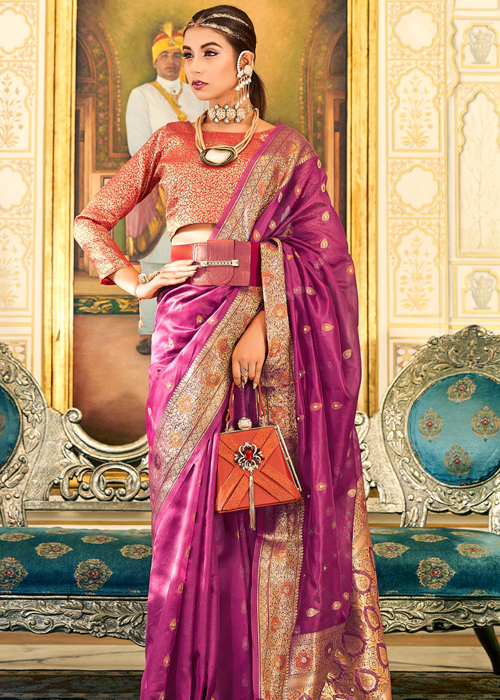 Buy MySilkLove Mystic Pearl Purple Woven Banarasi Organza Silk Saree Online