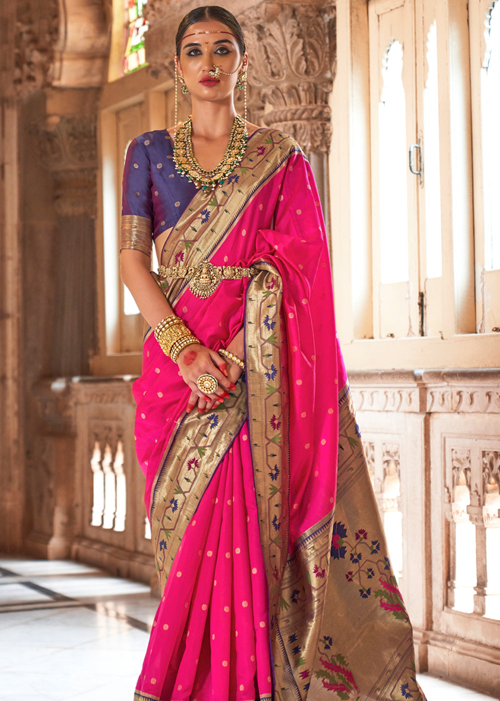 Buy MySilkLove Sasquatch Socks Pink Woven Paithani Silk Saree Online