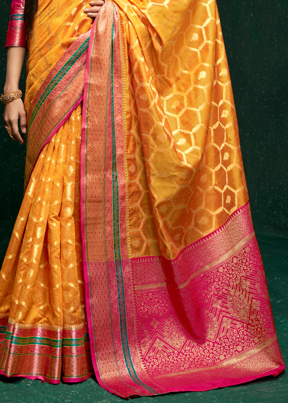 Buy MySilkLove Mustard Yellow Woven Banarasi Silk Saree Online