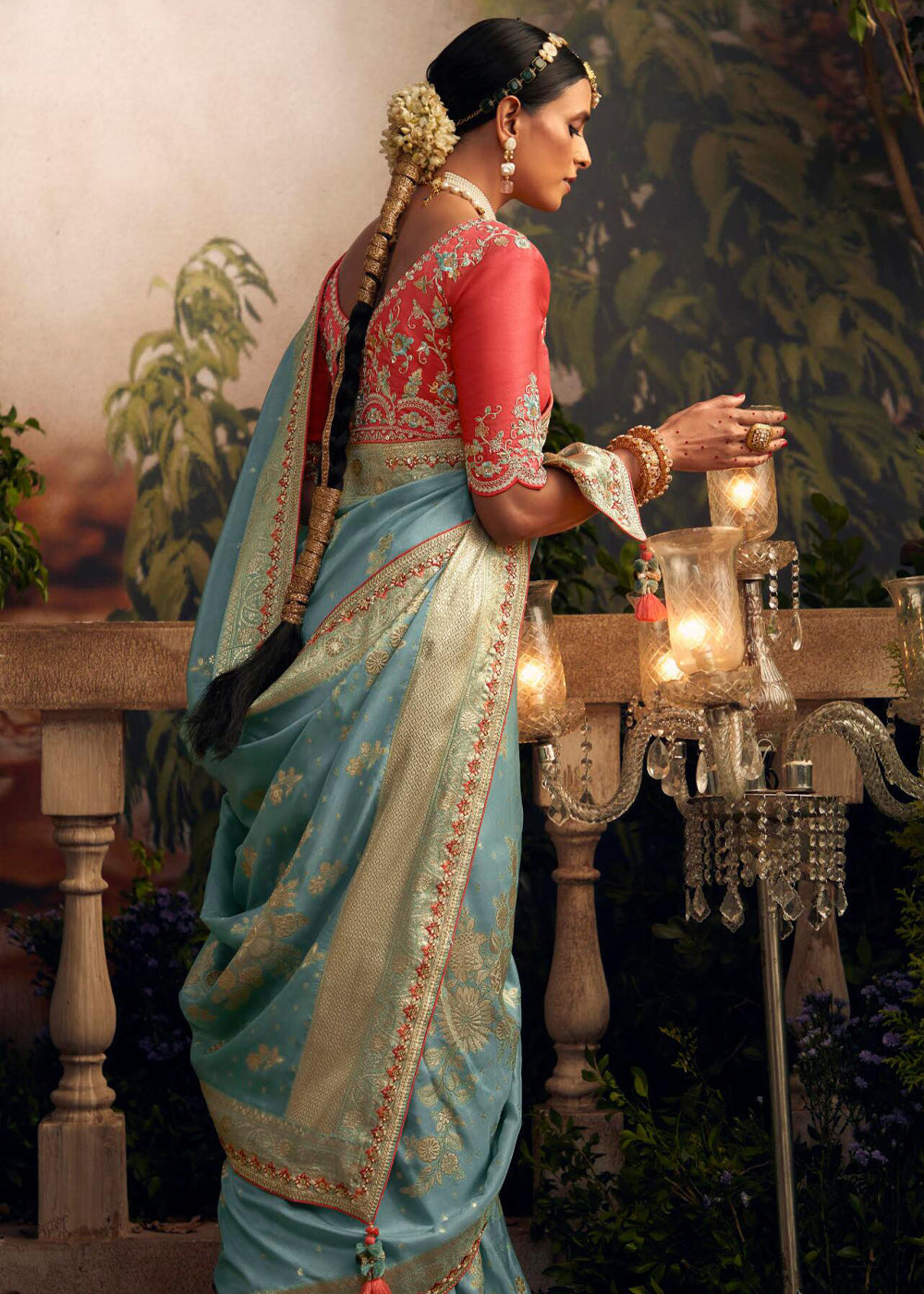 Buy MySilkLove Casper Blue Woven Banarasi Designer Silk Saree Online