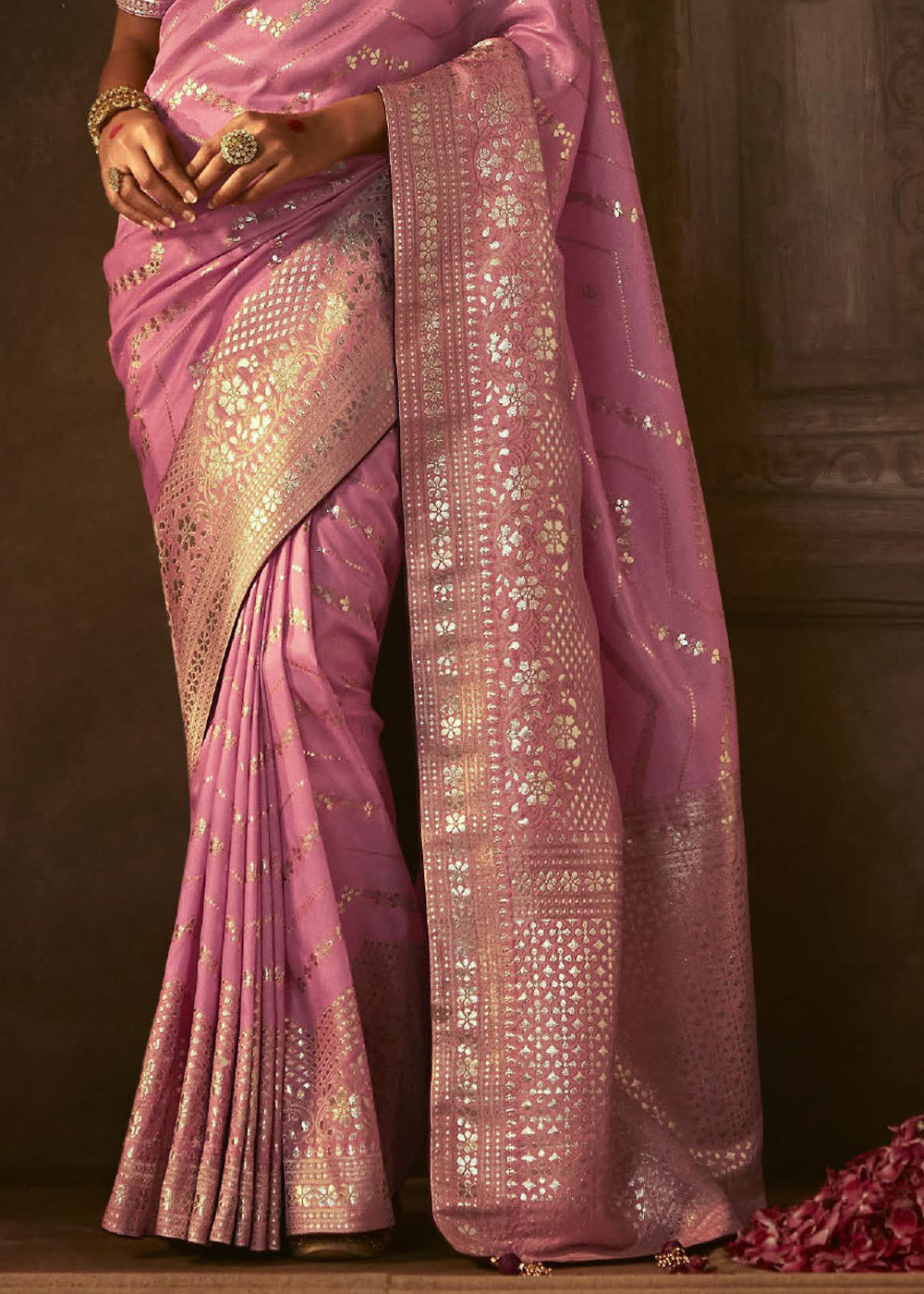 Buy MySilkLove Wewak Pink Woven Designer Banarasi Silk Saree Online