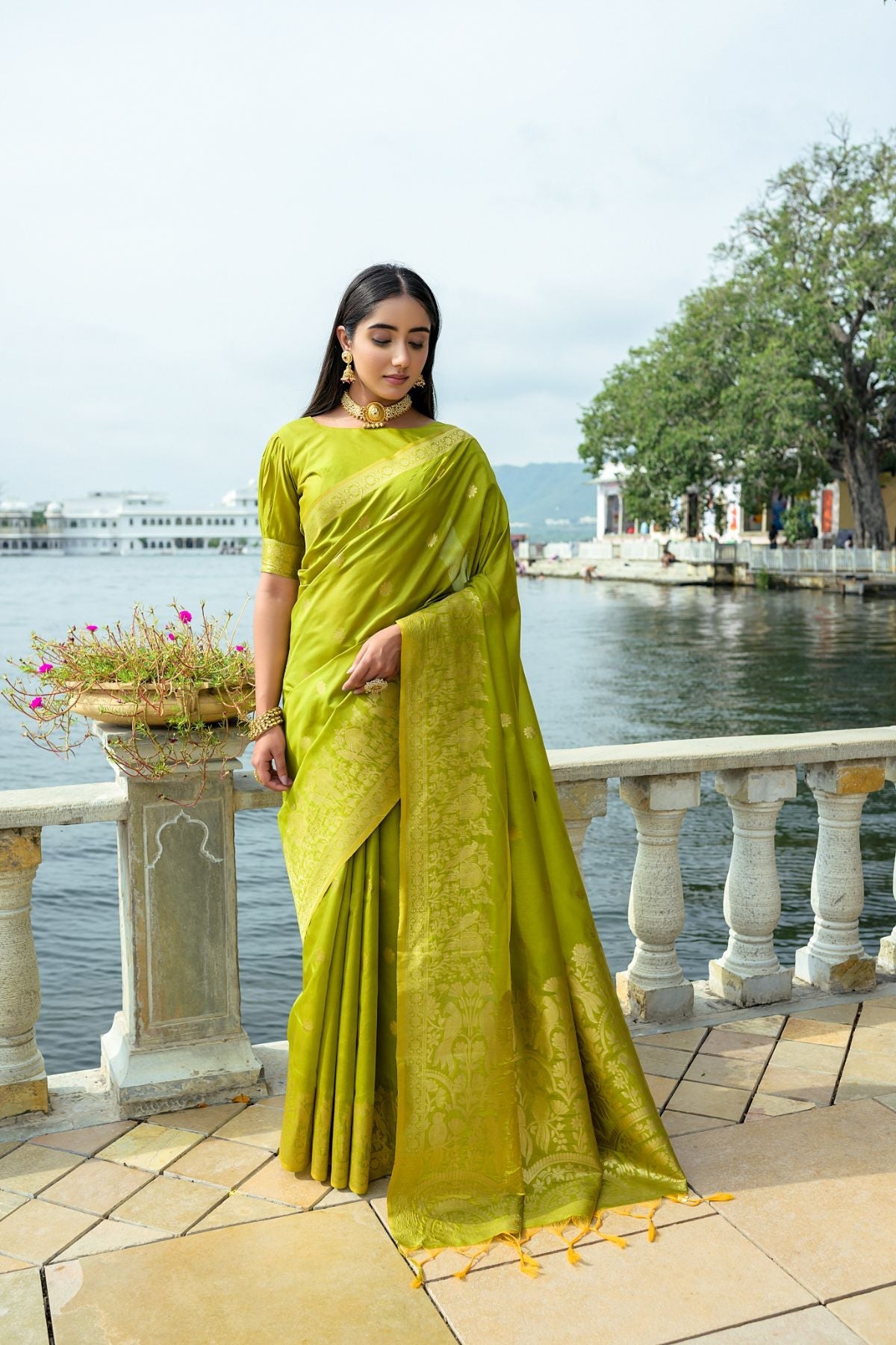 Buy MySilkLove Alpine Green Banarasi Soft Silk Saree Online