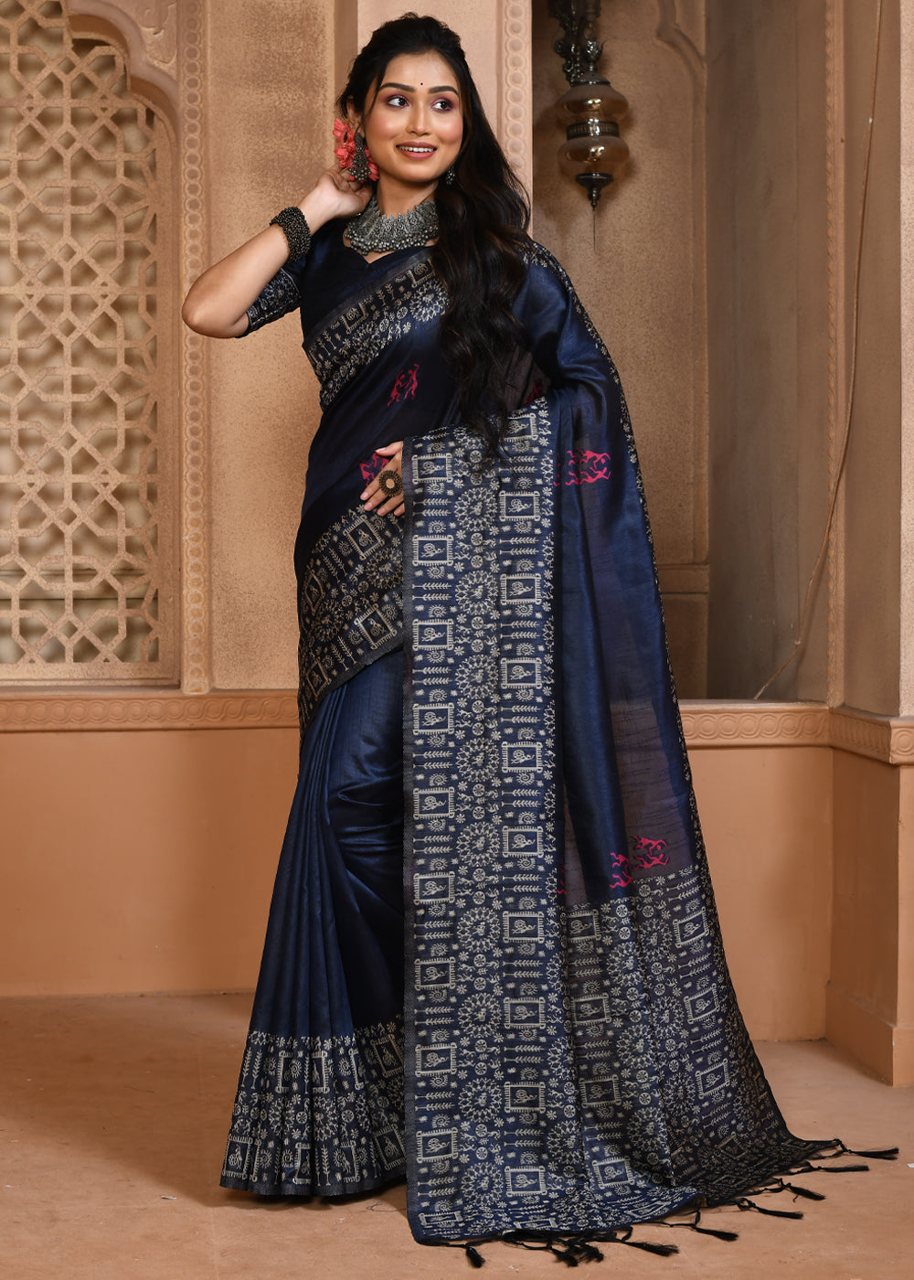 Buy MySilkLove Mine Shaft Blue Handloom Pure Cotton Saree Online