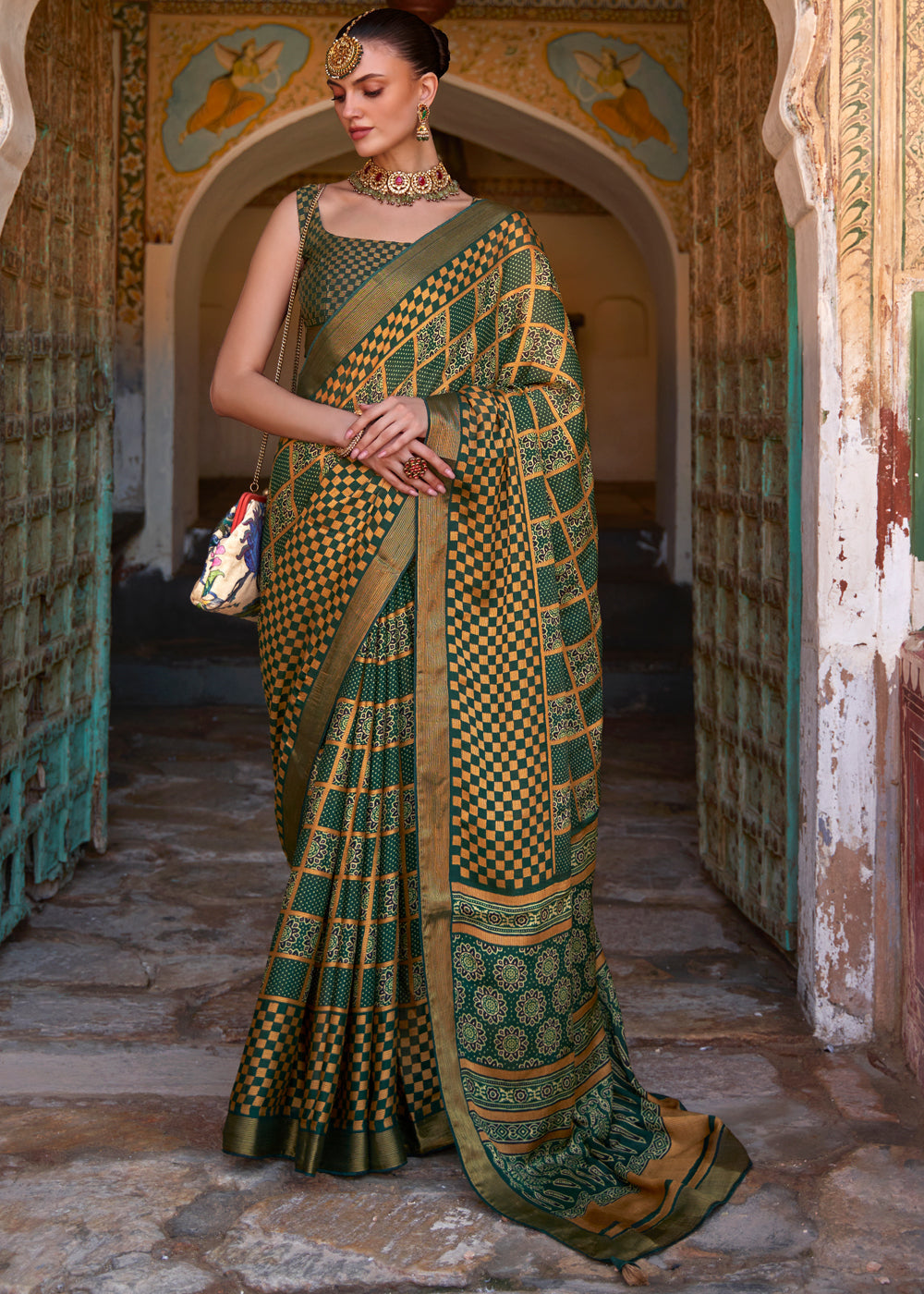 Buy MySilkLove Lunar Green Printed Soft Silk Saree Online