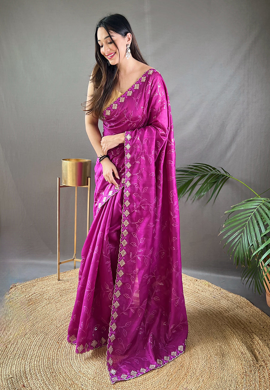 Buy MySilkLove Royal Heath Purple Embroidered Sequins Designer Saree Online