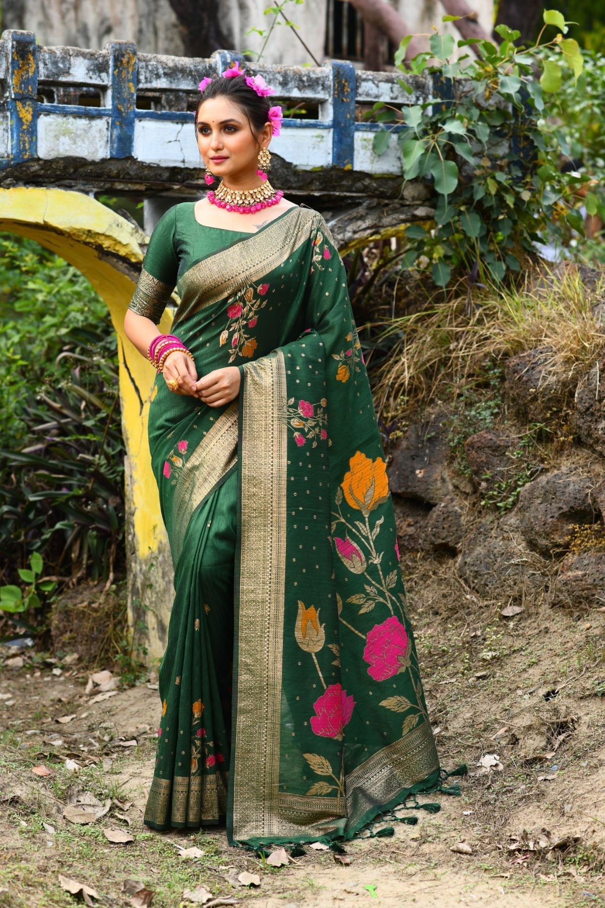 Buy MySilkLove Celtic Green Banarasi Silk Saree Online