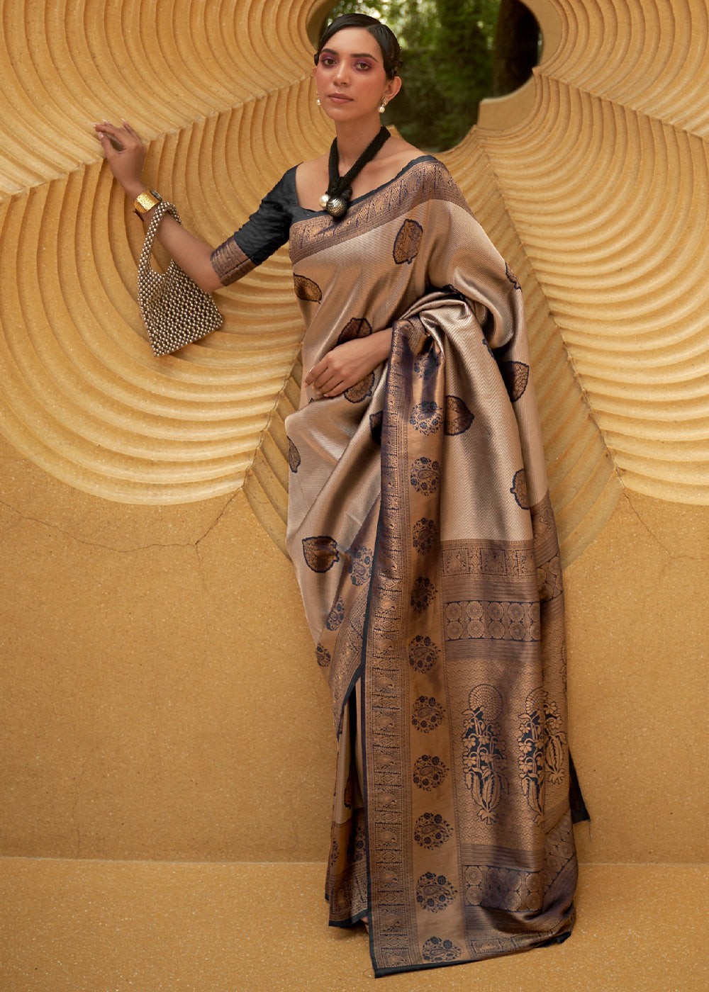 Buy MySilkLove Eunry Brown and Black Two Tone Woven Silk Saree Online