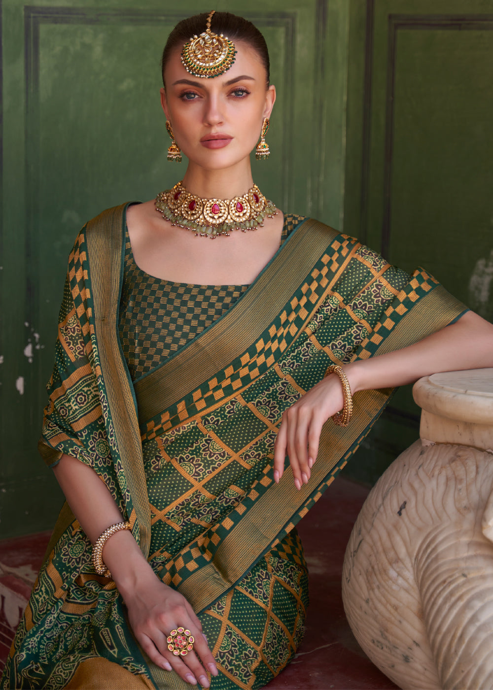 MySilkLove Lunar Green Printed Soft Silk Saree