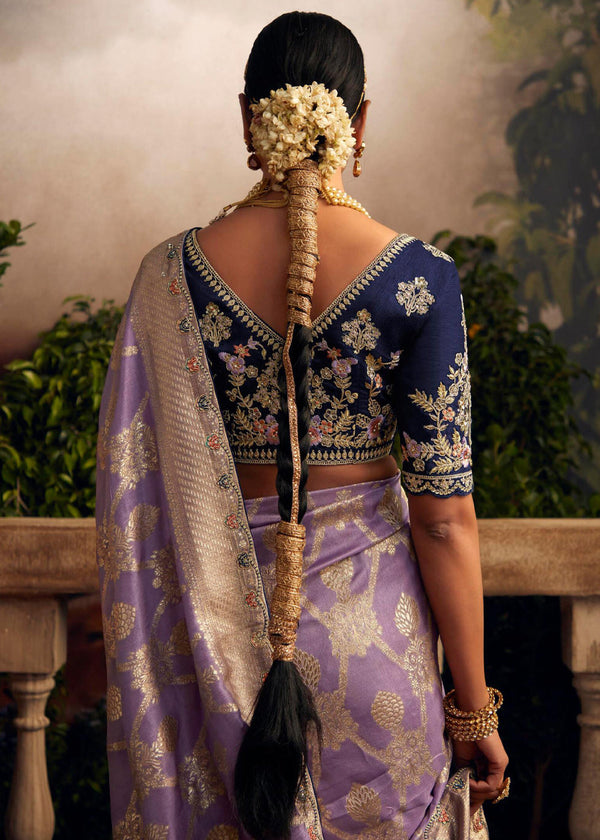 Falcon Lavender Woven Banarasi Designer Silk Saree