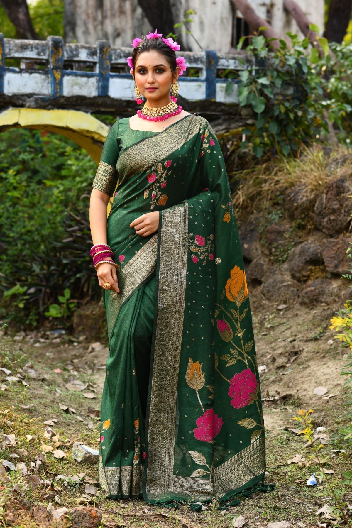 Buy MySilkLove Celtic Green Banarasi Silk Saree Online