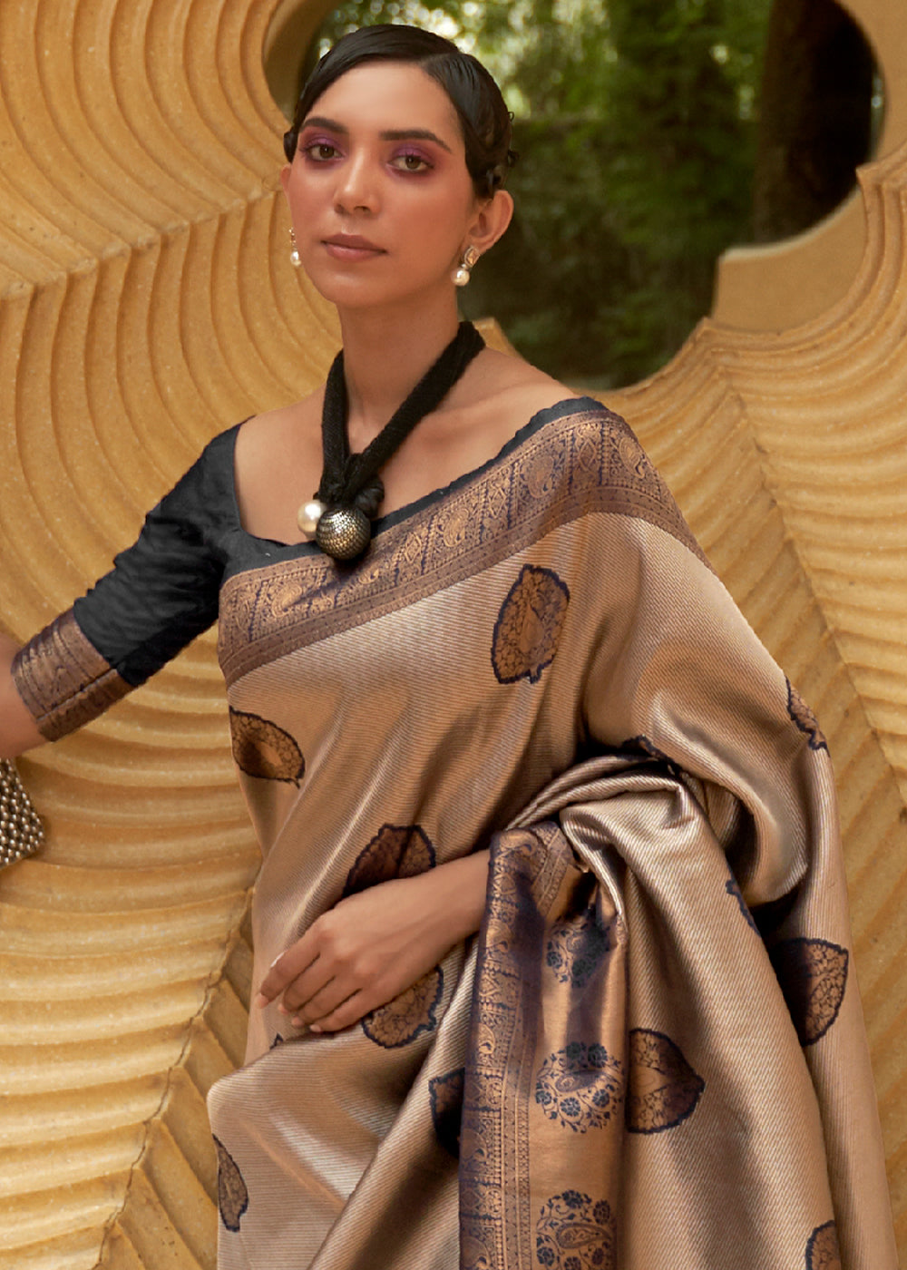 Buy MySilkLove Eunry Brown and Black Two Tone Woven Silk Saree Online