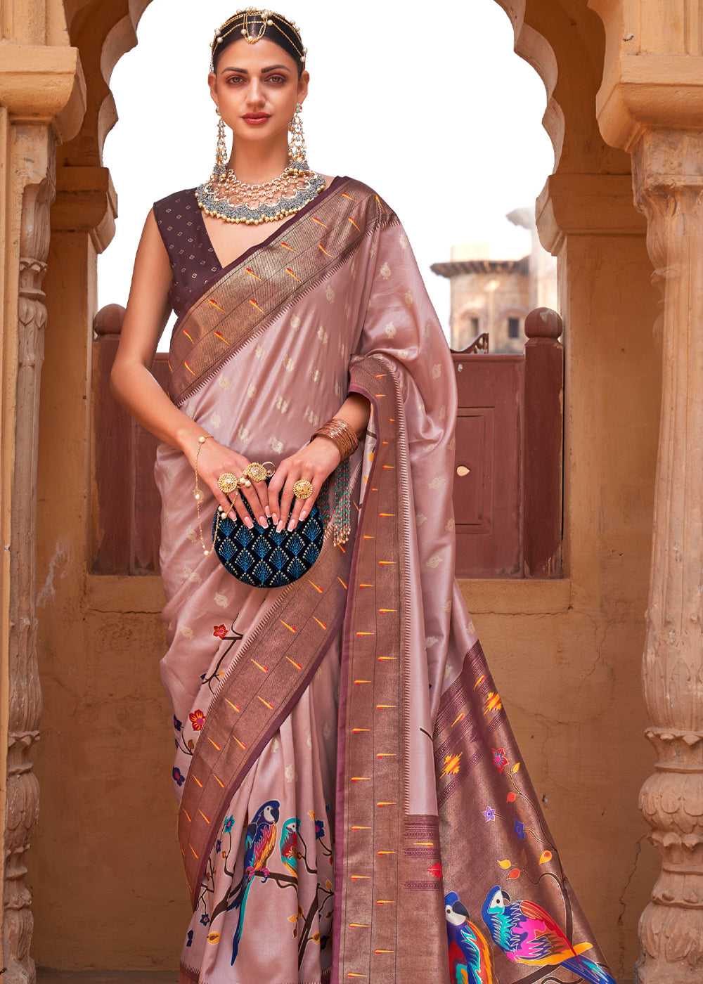 Buy MySilkLove Brandy Rose Brown Woven Paithani Silk Saree Online