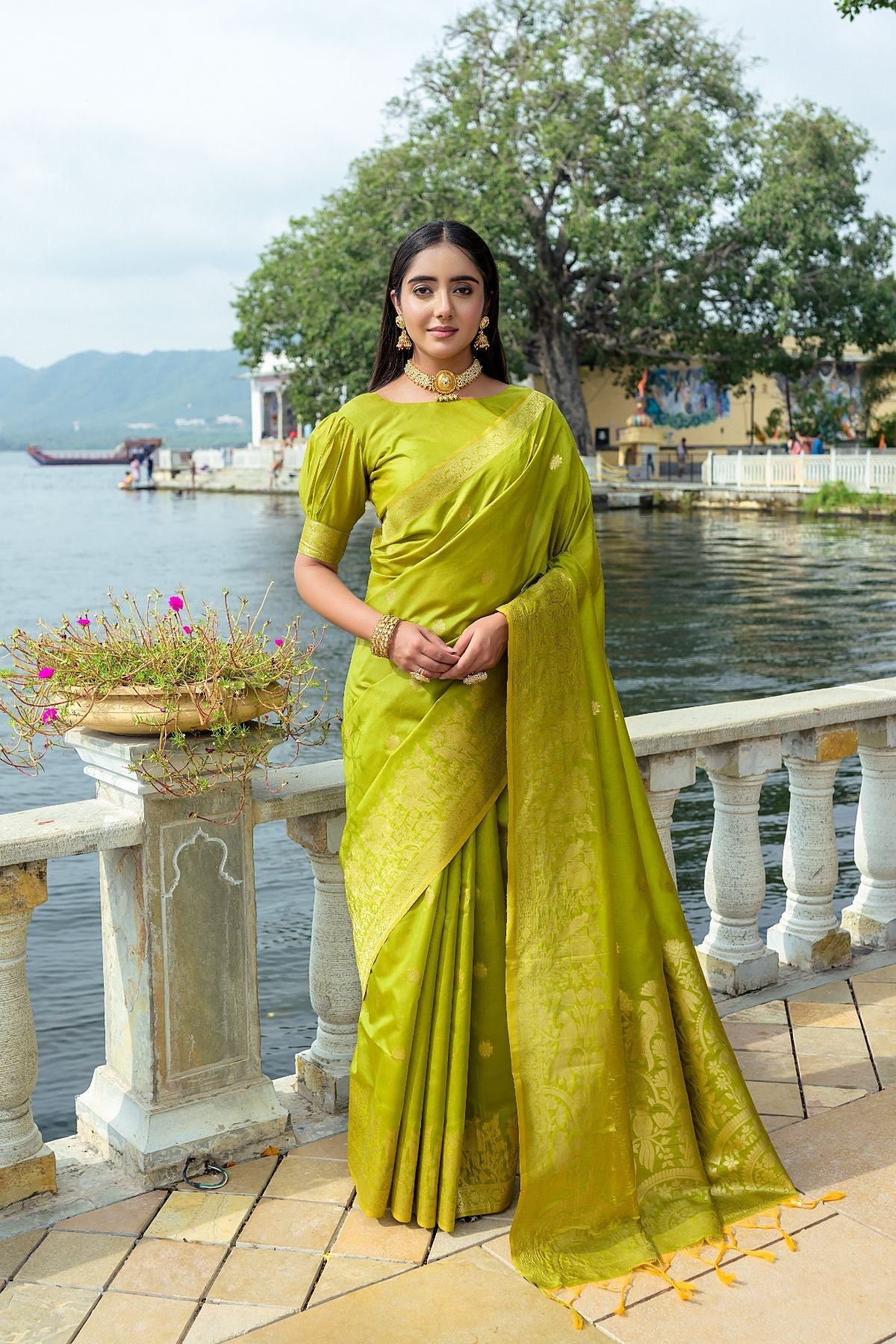 Buy MySilkLove Alpine Green Banarasi Soft Silk Saree Online