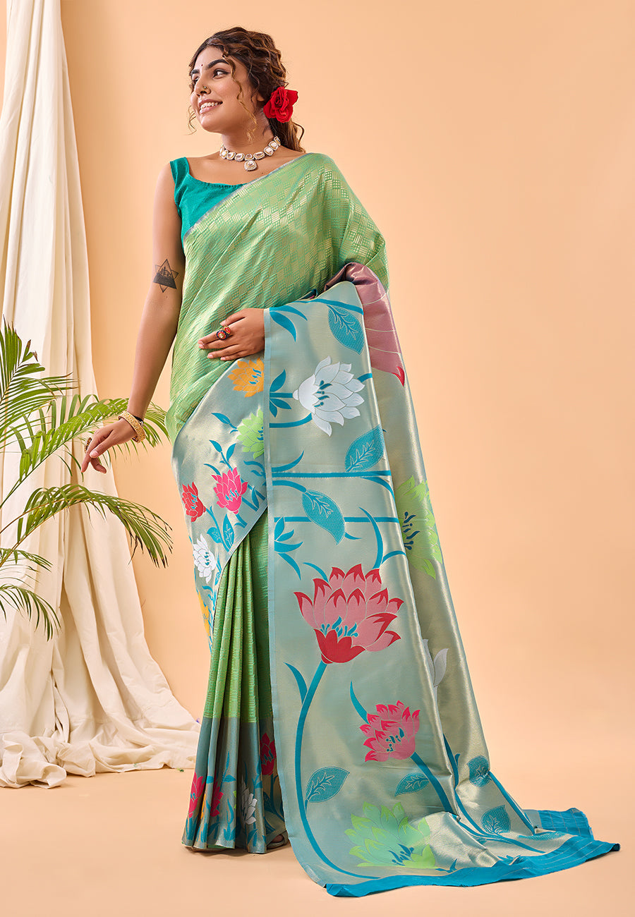 Buy MySilkLove Sprout Green Fulrani Woven Paithani Saree Online