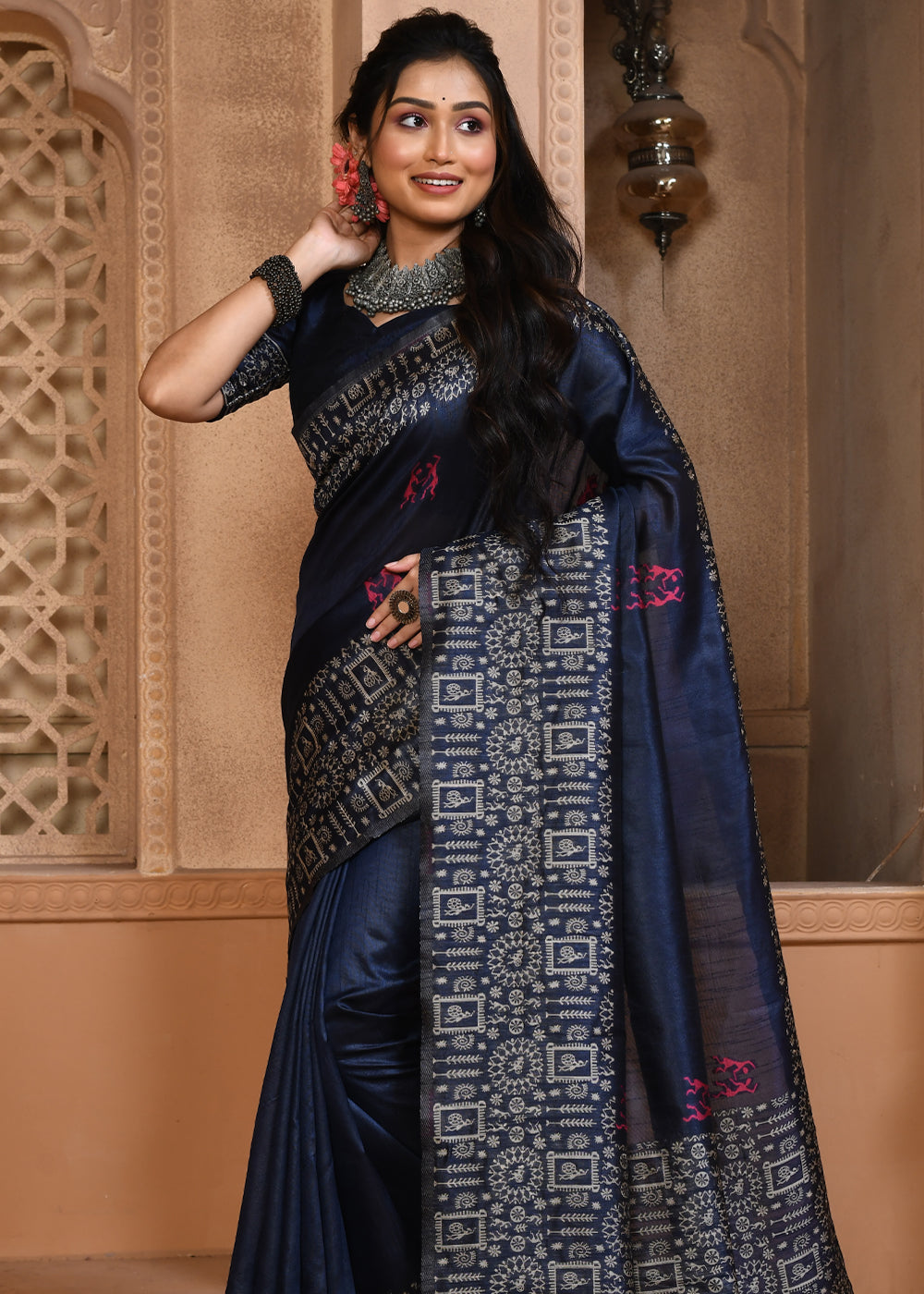 Buy MySilkLove Mine Shaft Blue Handloom Pure Cotton Saree Online