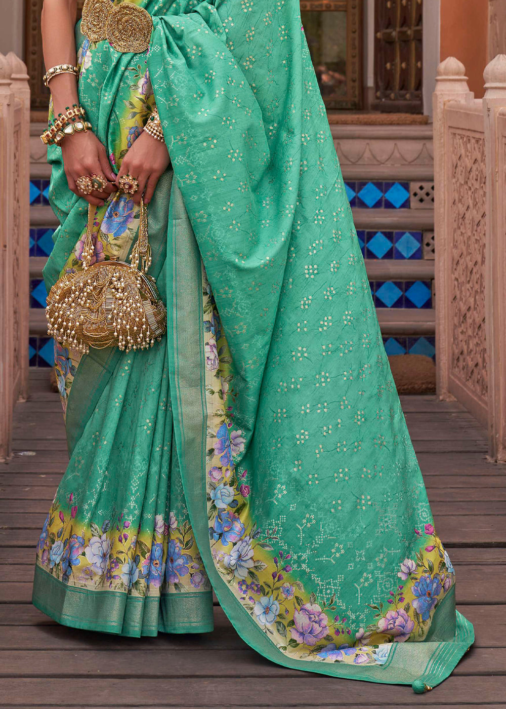 Buy MySilkLove Jungle Green Soft Floral Printed Silk Saree Online