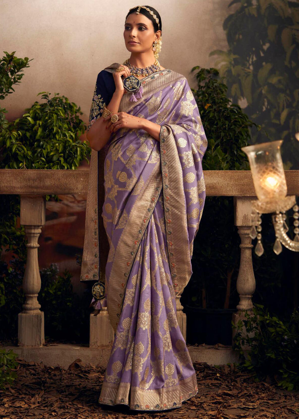 Buy MySilkLove Falcon Lavender Woven Banarasi Designer Silk Saree Online