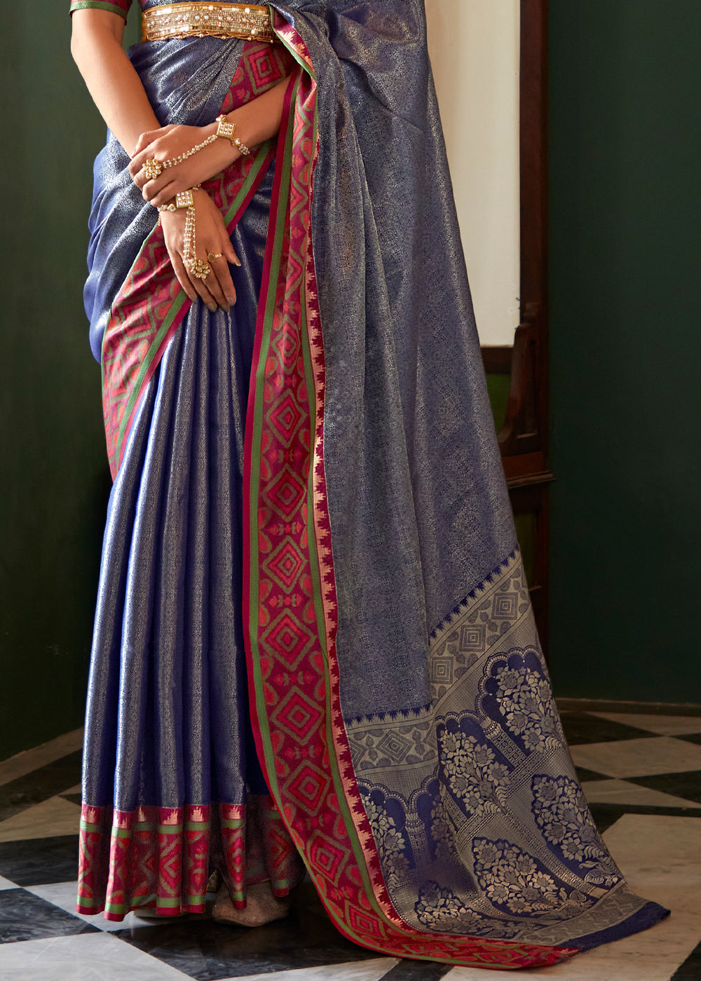 Buy MySilkLove Ship Blue Woven Kanjivaram Silk Saree Online