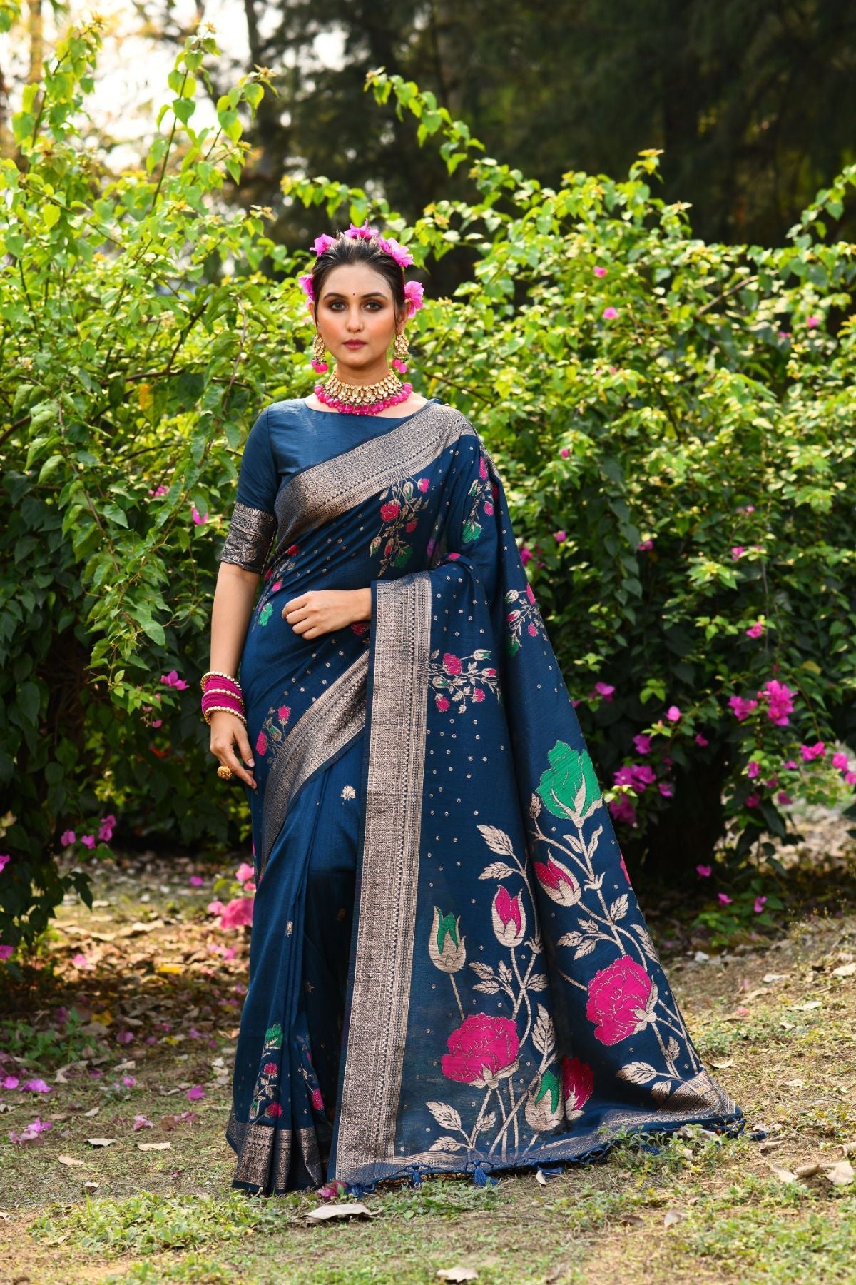 Buy MySilkLove Bay Of Many Blue Banarasi Silk Saree Online