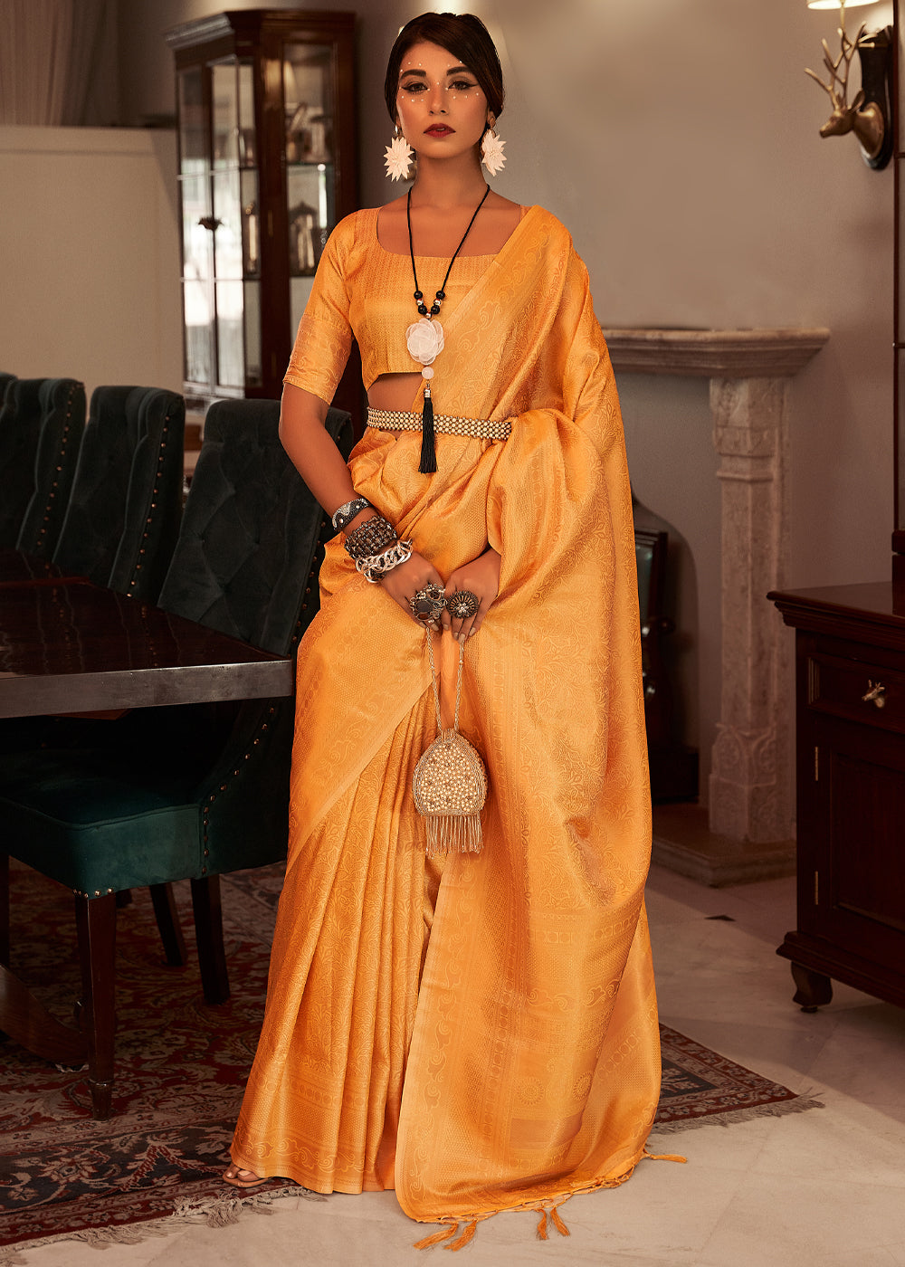 Buy MySilkLove Koromiko Orange Woven Kanjivaram Silk Saree Online