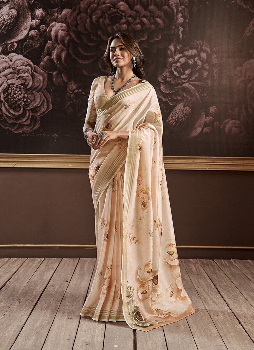 Buy MySilkLove Muddy Waters Brown Handloom Silk Digital Printed Saree Online