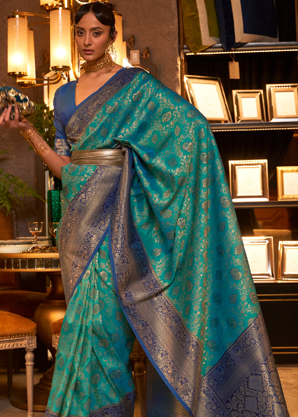 Buy MySilkLove Atoll Green Woven Banarasi Soft Silk Saree Online