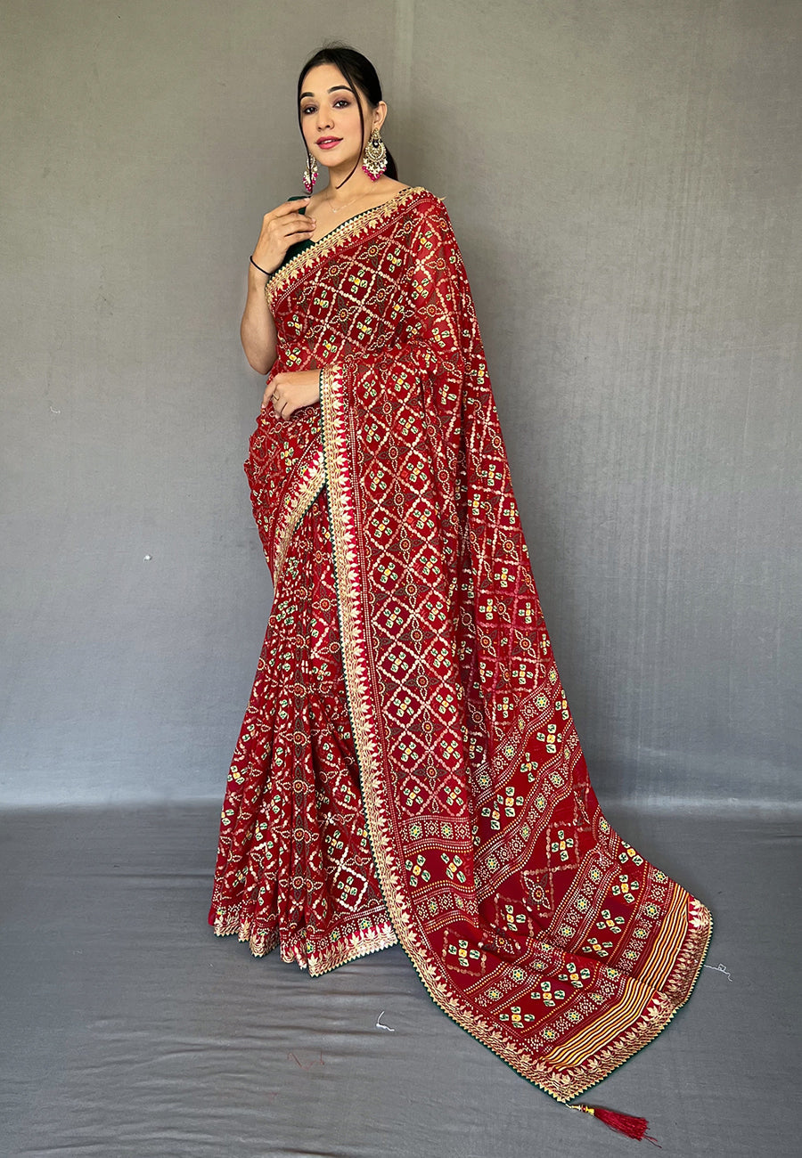 Buy MySilkLove Copper Rust Maroon Embroidered Georgette Bandhani Saree Online