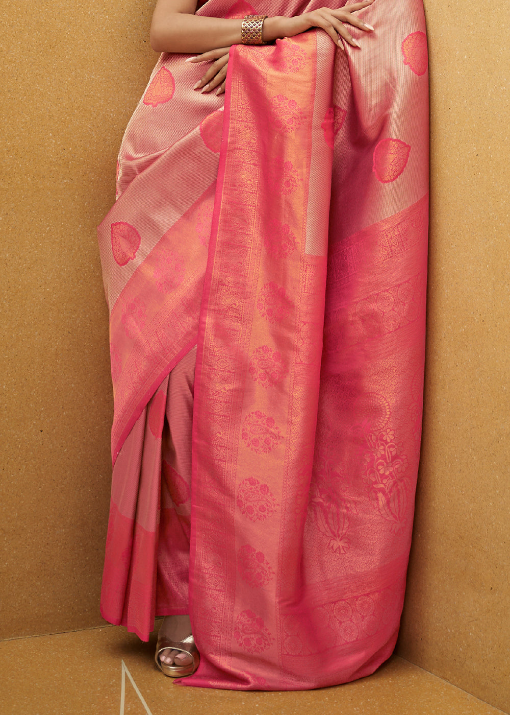 Buy MySilkLove Terracotta Pink Two Tone Woven Silk Saree Online