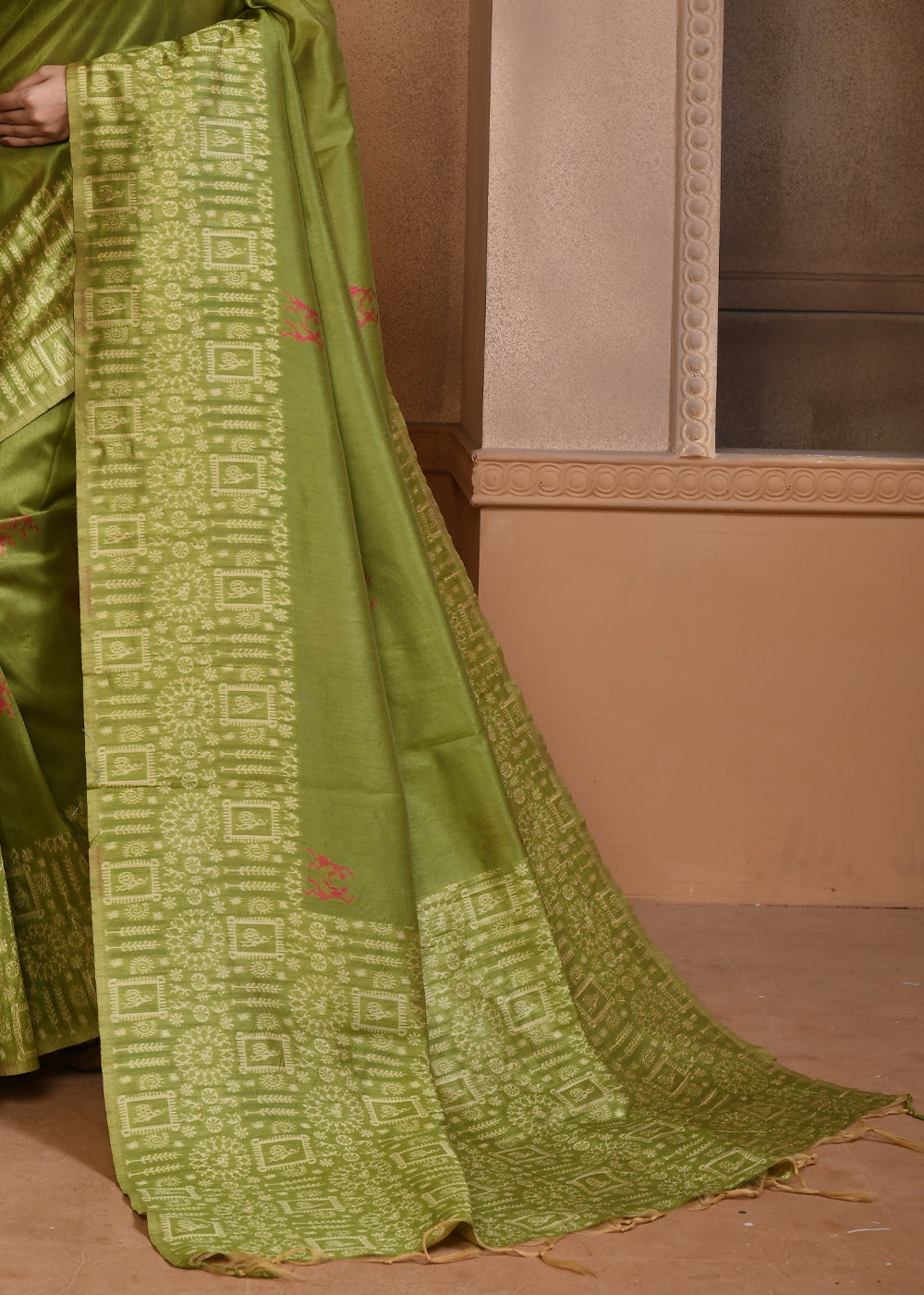 Buy MySilkLove Crete Green Woven Textured Cotton Silk Saree Online