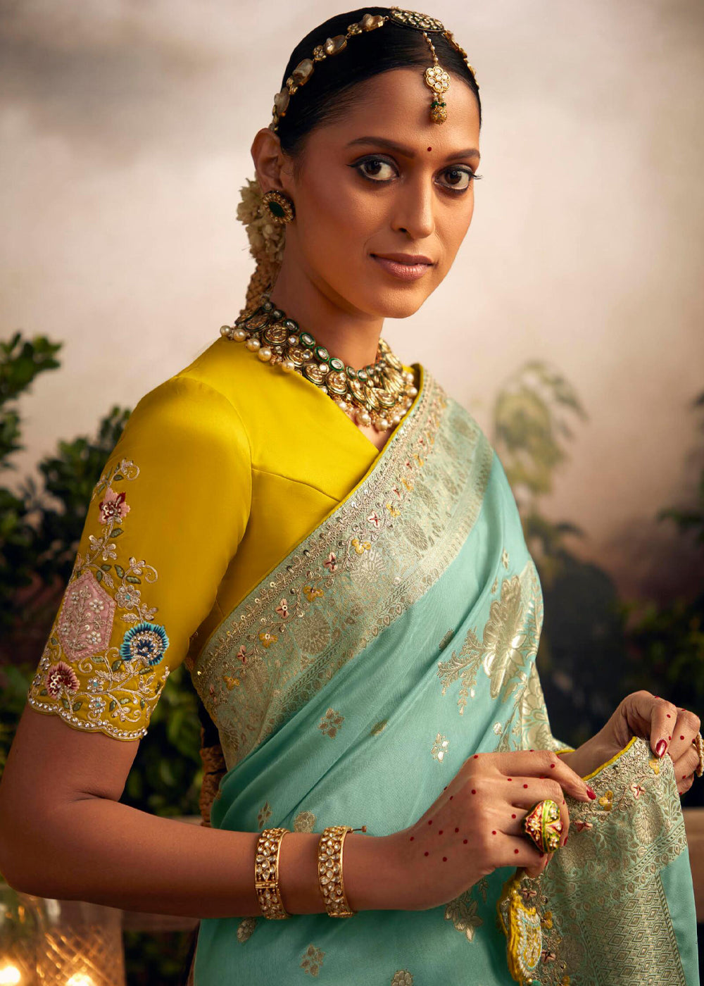 Buy MySilkLove Shadow Green Woven Banarasi Designer Silk Saree Online
