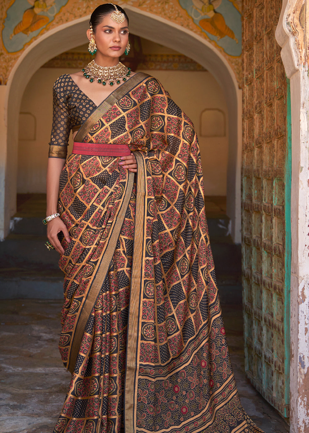 Buy MySilkLove Cork Brown Printed Soft Silk Saree Online