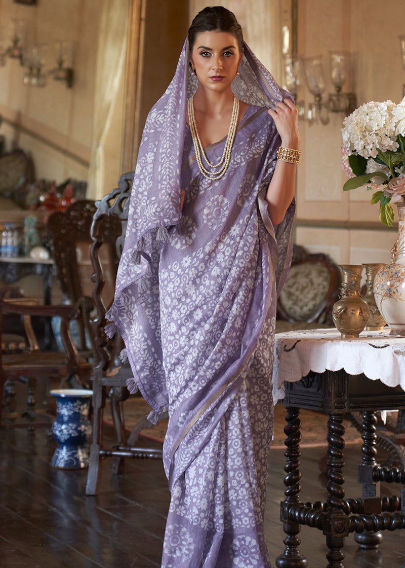 Lavender Silk Organza Saree|Purple Crowned Fairywren|Suta