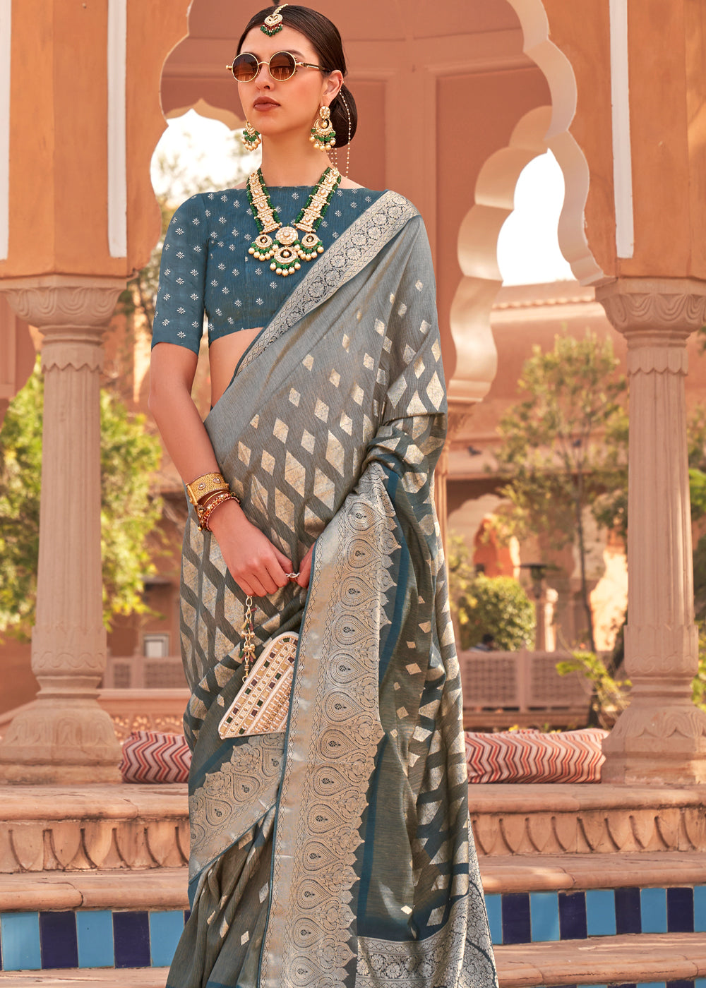 Buy MySilkLove Tapa Grey Woven Soft Textured Printed Silk Saree Online