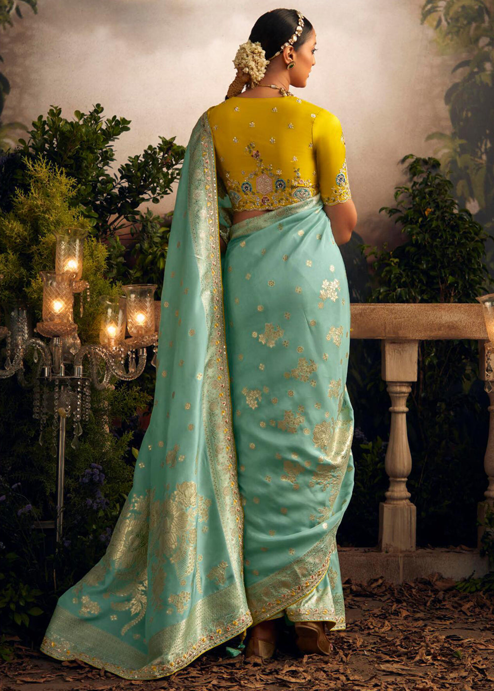 Buy MySilkLove Shadow Green Woven Banarasi Designer Silk Saree Online