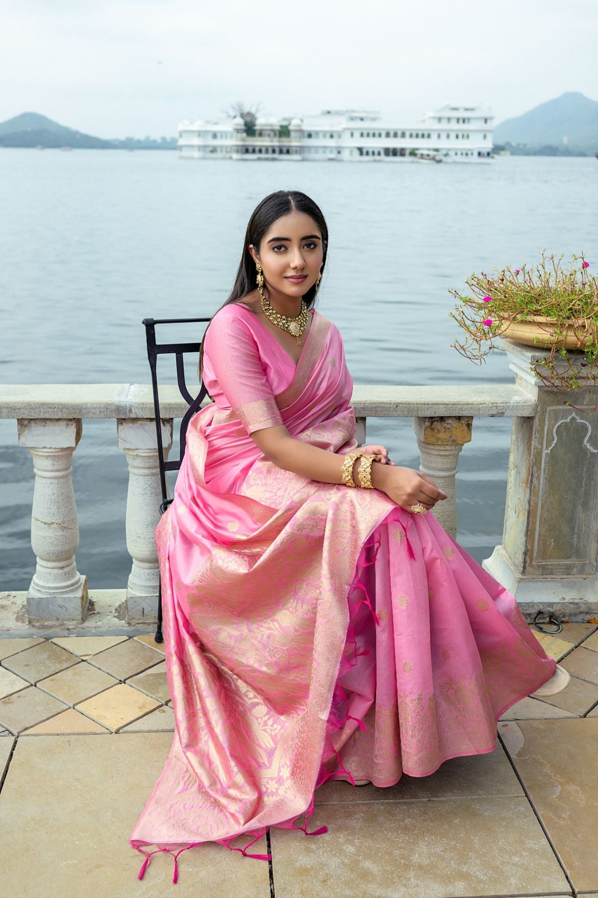 Buy MySilkLove Melon Pink Banarasi Soft Silk Saree Online